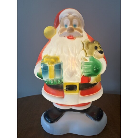 Vintage 18" Christmas Santa Claus Holding Teddy Bear & Present Lighted Blow Mold